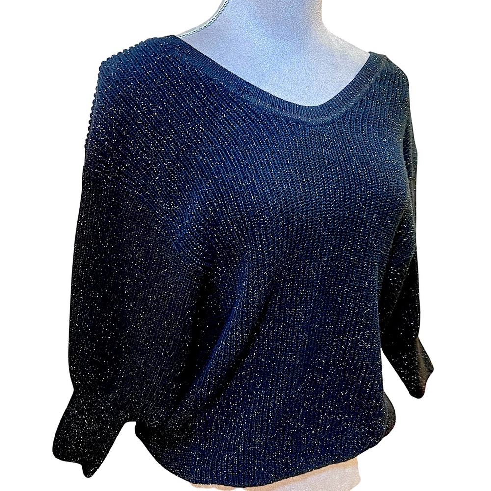 Black Glitter Knit Batwing Top